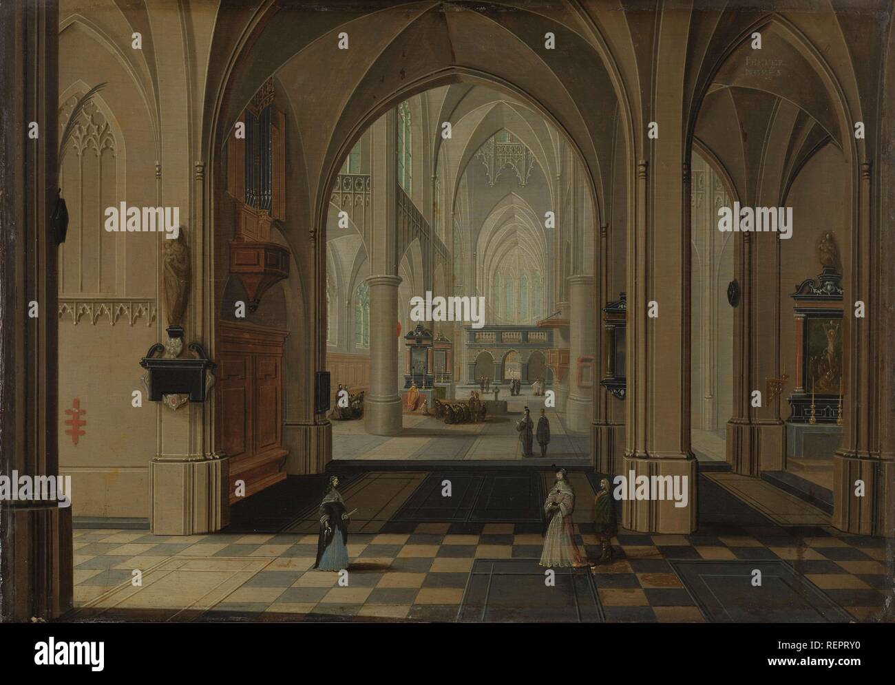 Intérieur de l'église. Dating : 1630 - 1675. Dimensions : H 24,5 cm × w 35,5 cm. Musée : Rijksmuseum, Amsterdam. Auteur : Pieter Neefs (II). Banque D'Images