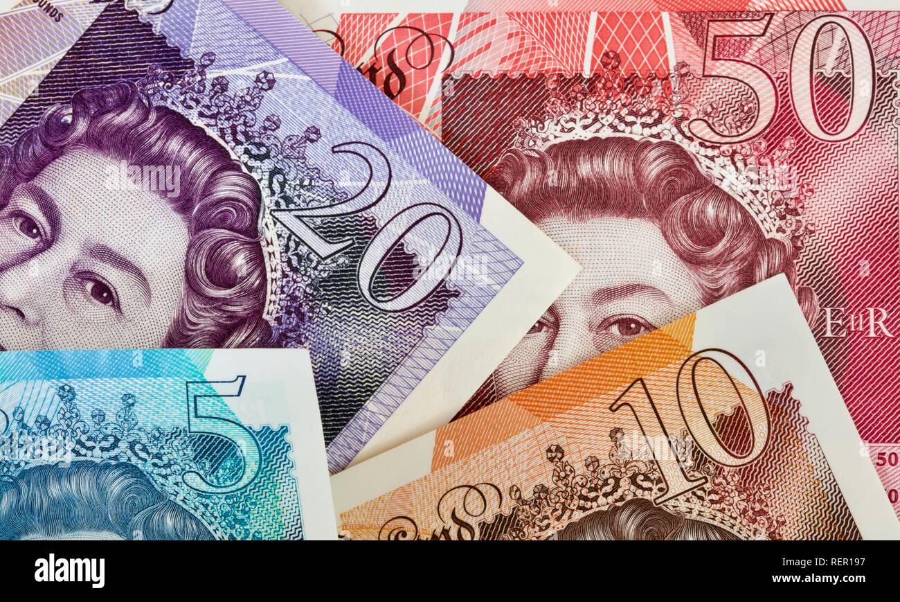 Banque d'Angleterre £5, £10, £20 et £50 euros Banque D'Images