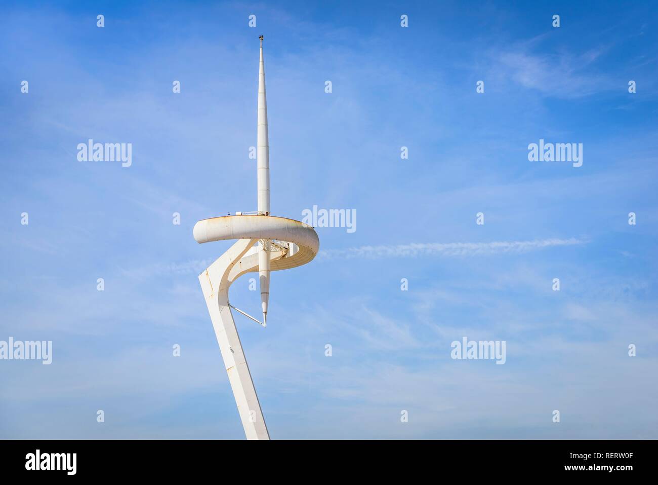 Torre Telefónica, de Montjuic Tower sur le site olympique, Montjuïc, Barcelone, Espagne Banque D'Images