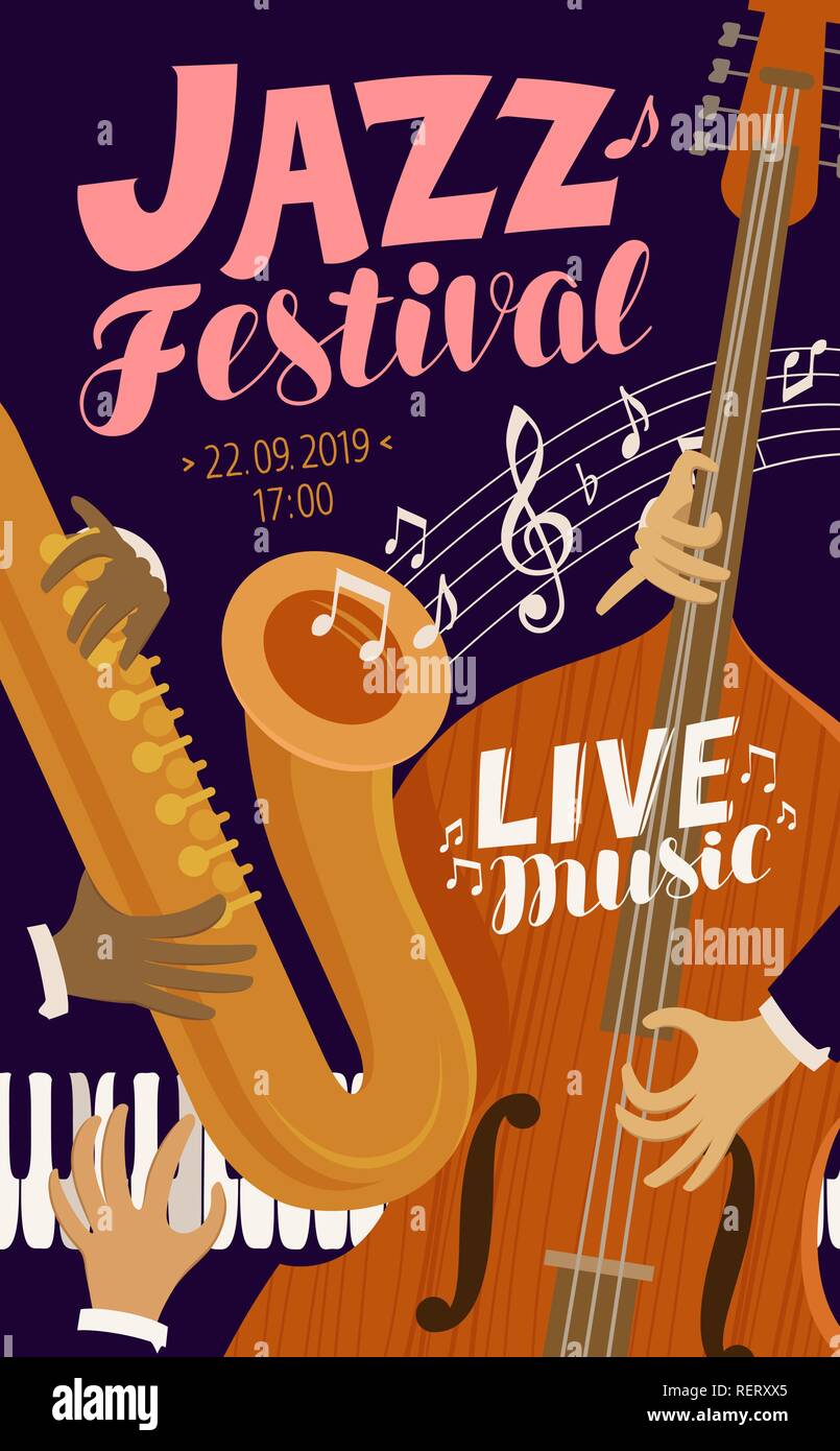 Jazz festival placard. Musique live, jive, concert concept. Vector illustration Illustration de Vecteur