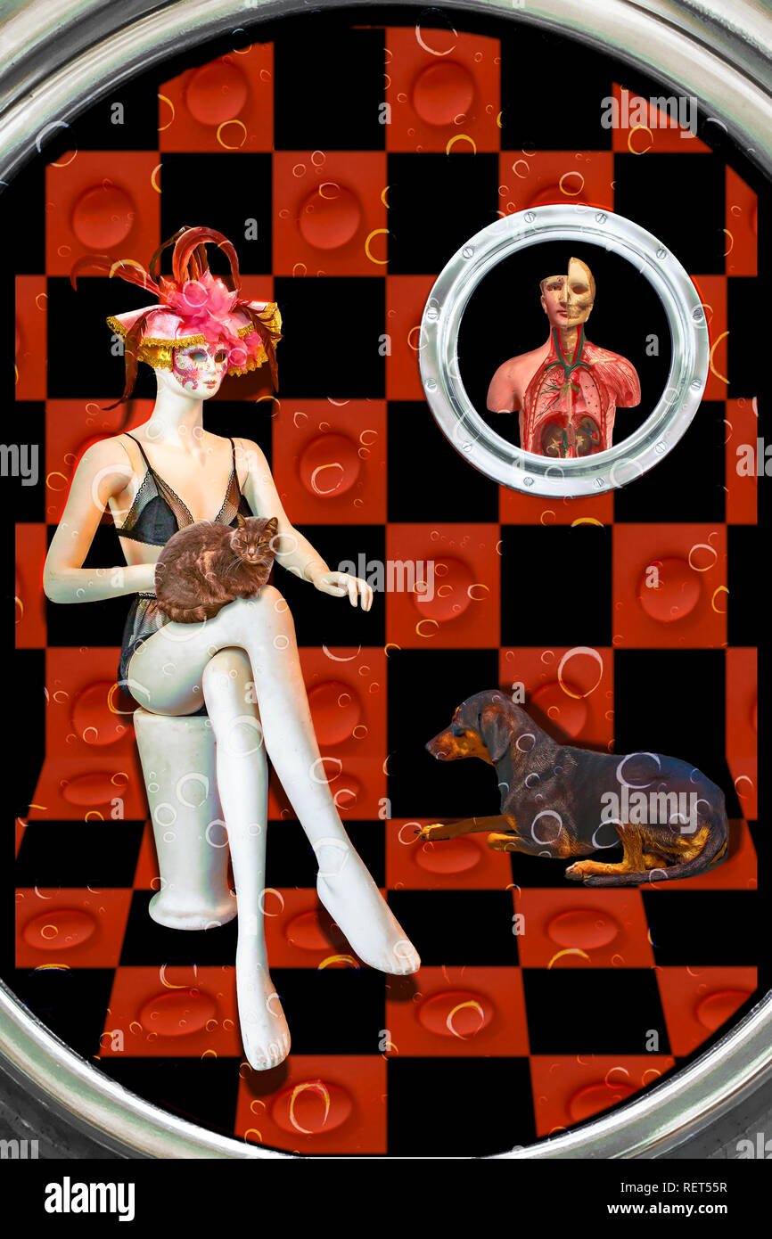 L'art numérique contemporain technique collage art scène surréaliste Banque D'Images