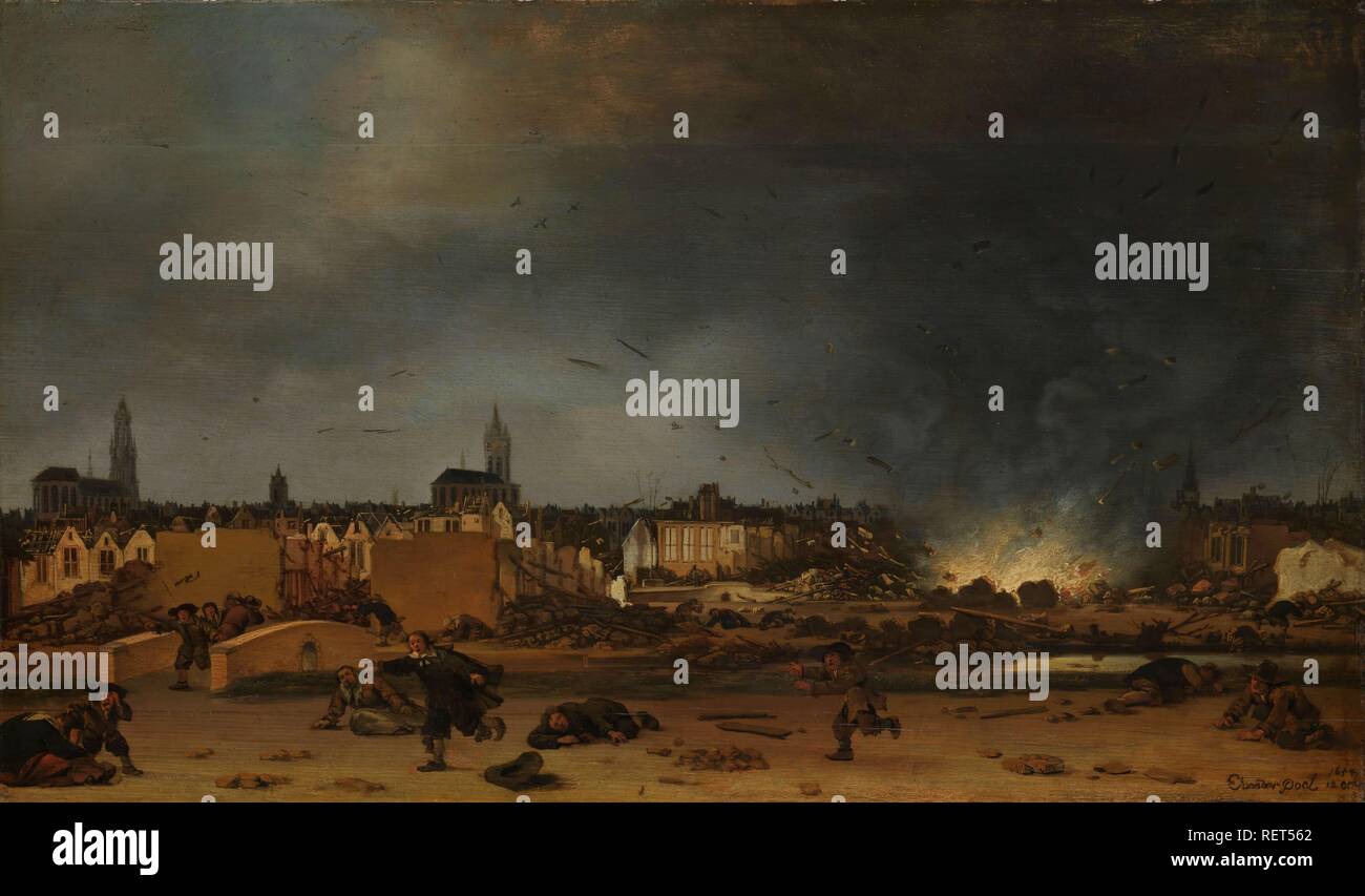 L'explosion de la poudrière de Delft, 12 octobre 1654. Dating : 1654 - 1660. Dimensions : H 37 cm × w 62 cm. Musée : Rijksmuseum, Amsterdam. Auteur : Egbert Lievensz. van der Poel. Banque D'Images