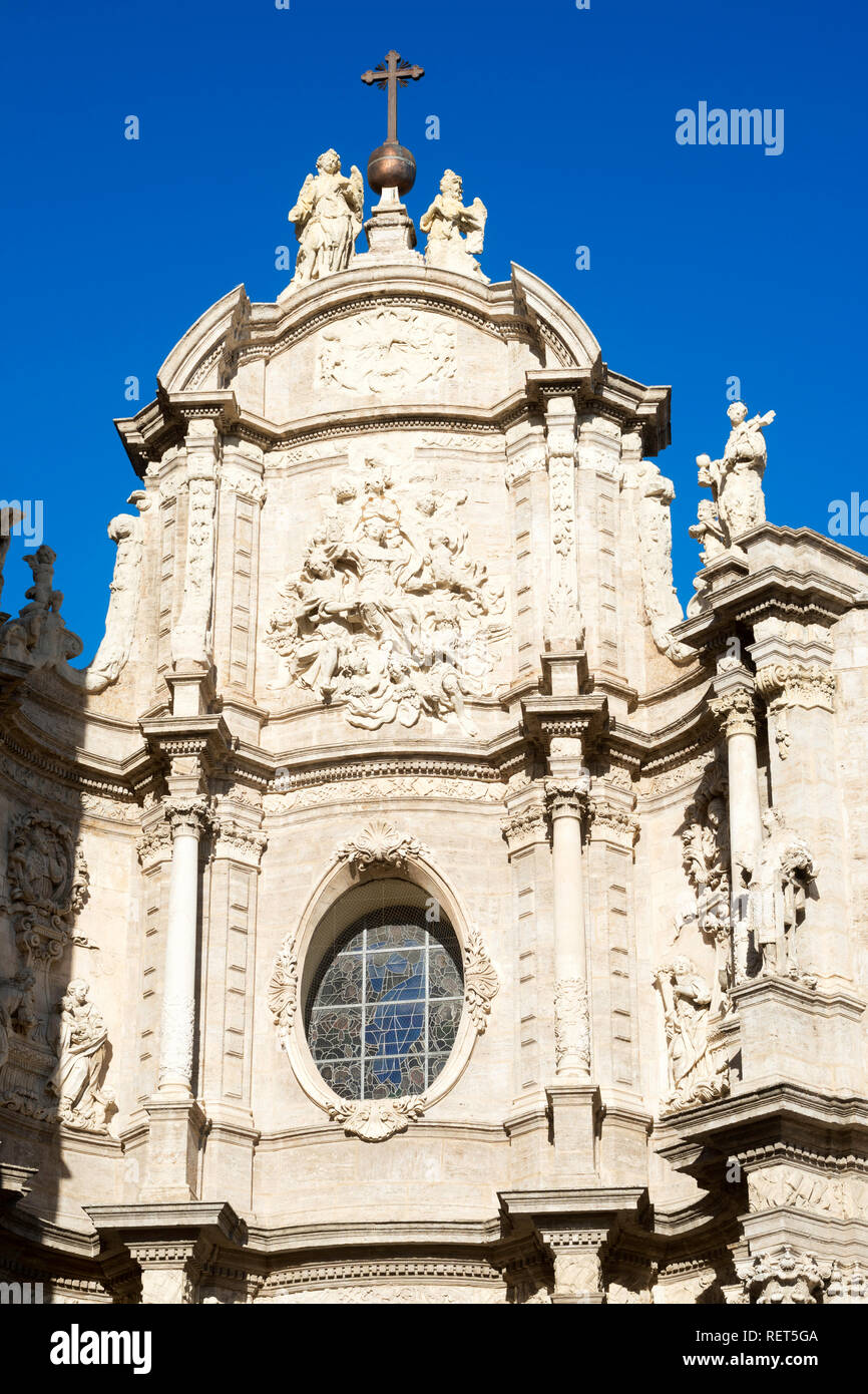 Façade baroque de la cathédrale de Valence, Espagne, Europe Banque D'Images