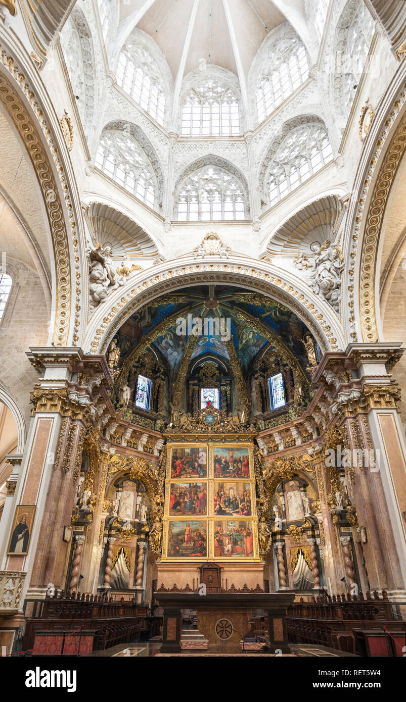 Vue de l'intérieur de la cathédrale de Valence se montrant le chœur, l'Espagne, Europe Banque D'Images
