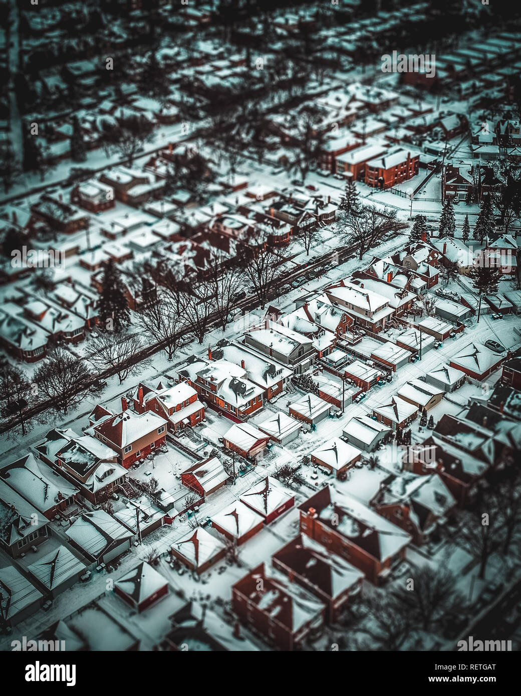 A neigé dans les maisons à Chicago via Drone Banque D'Images