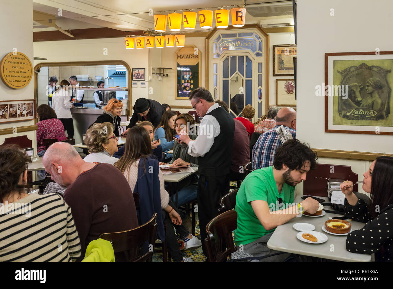 Barcelone, Espagne - 28 mars 2018 : célèbre café traditionnel M Granja Viader à Barcelone Banque D'Images
