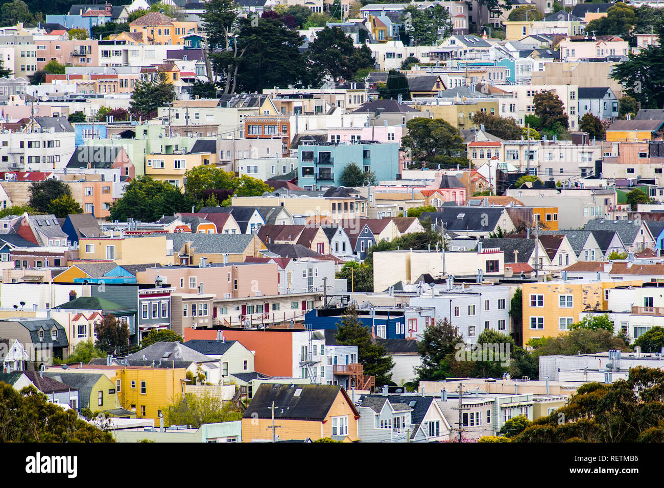 Vue aérienne du quartier résidentiel de San Francisco, Californie Banque D'Images