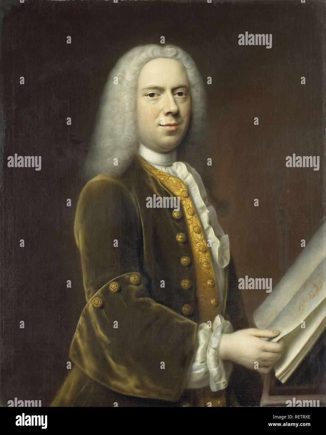 Portrait d'un homme, probablement Cornelis TROOST (1696-1750). Dating : 1737. Dimensions : H 87 cm × w 70,5 cm ; d 5,8 cm. Musée : Rijksmuseum, Amsterdam. Auteur : Balthasar Denner. Banque D'Images