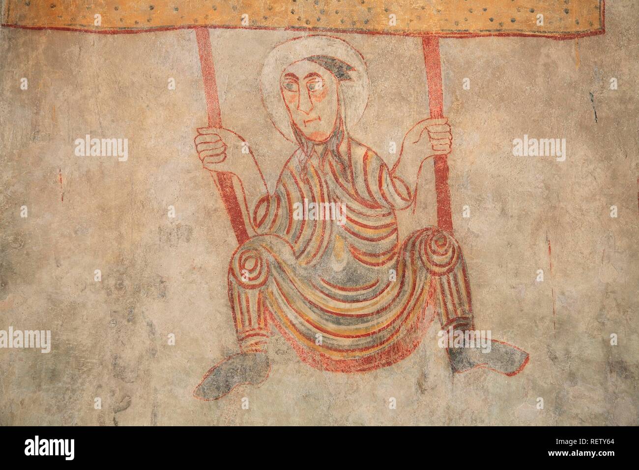 La plus ancienne des fresques dans le monde de langue allemande, 10 - 11 siècle dans l'église de Saint Prokulus Naturns, Tyrol du Sud, Italie, Europe Banque D'Images