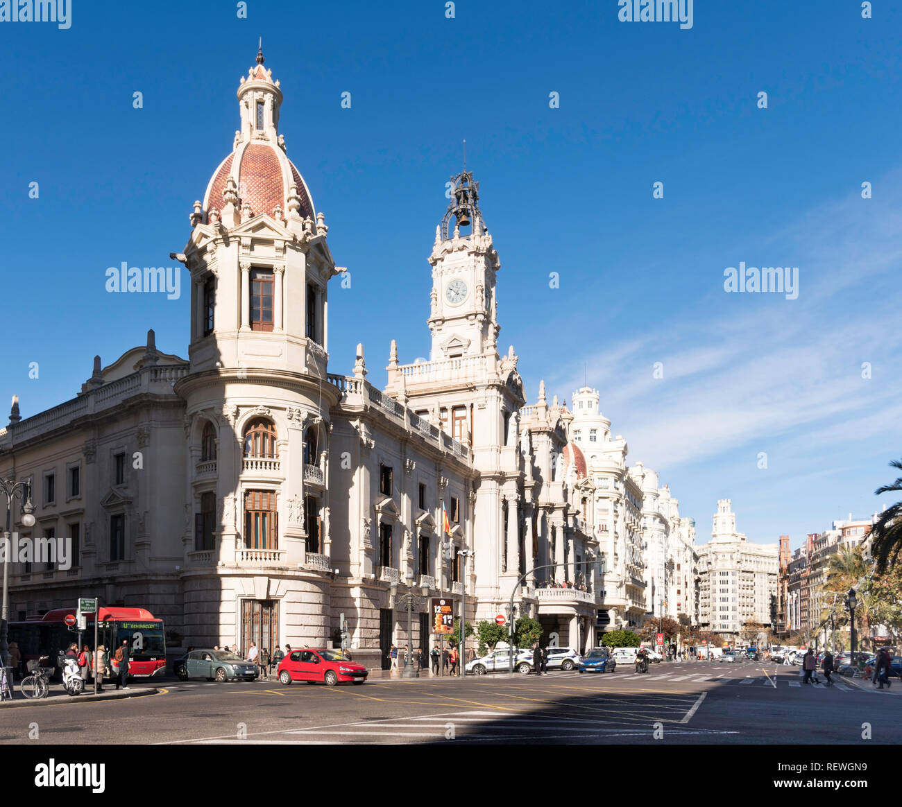 Le centre-ville de Valence et de la mairie, de l'Espagne, Europe Banque D'Images