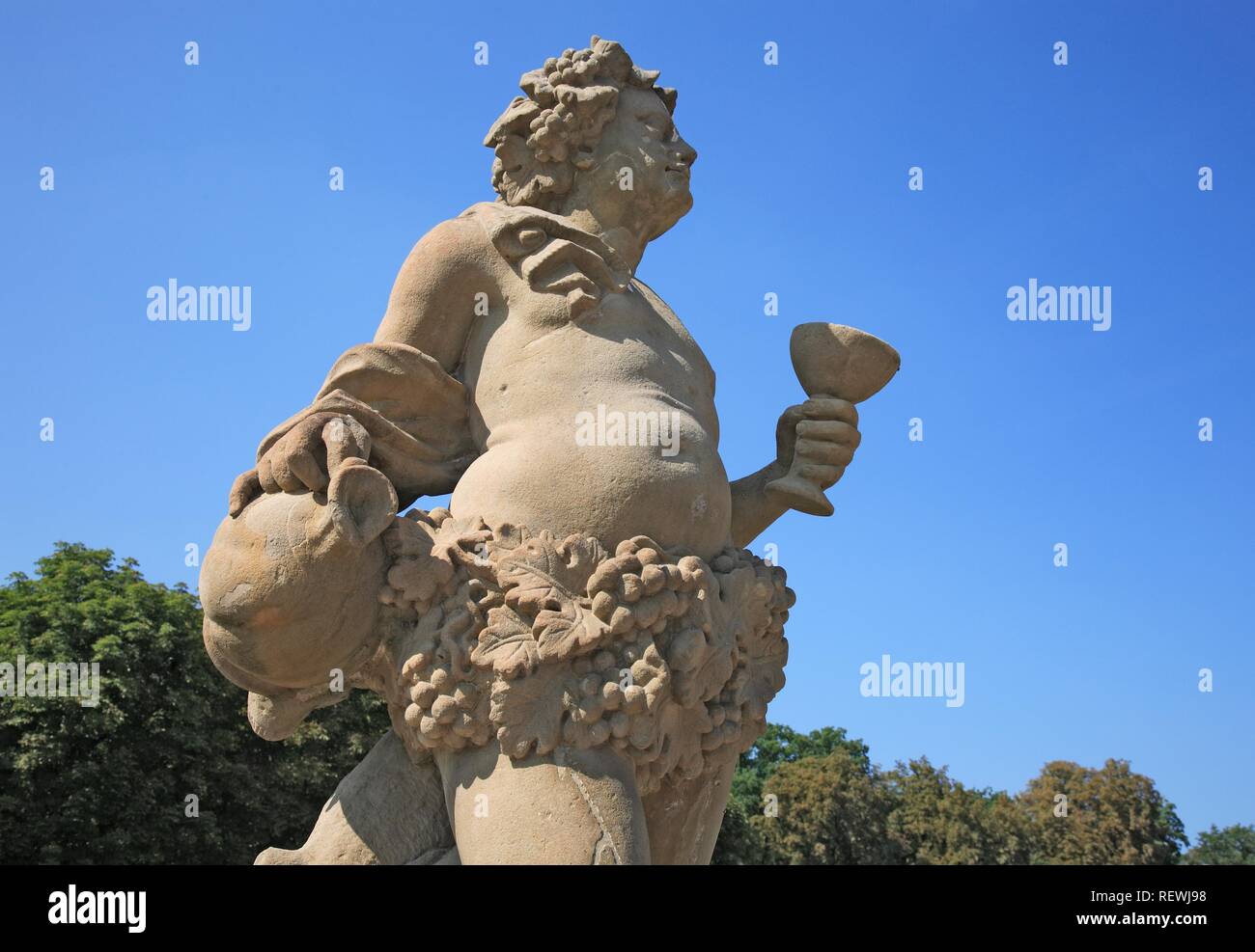 Bacchus, le dieu du vin, dans les jardins du château de Weikersheim, Bade-Wurtemberg Banque D'Images
