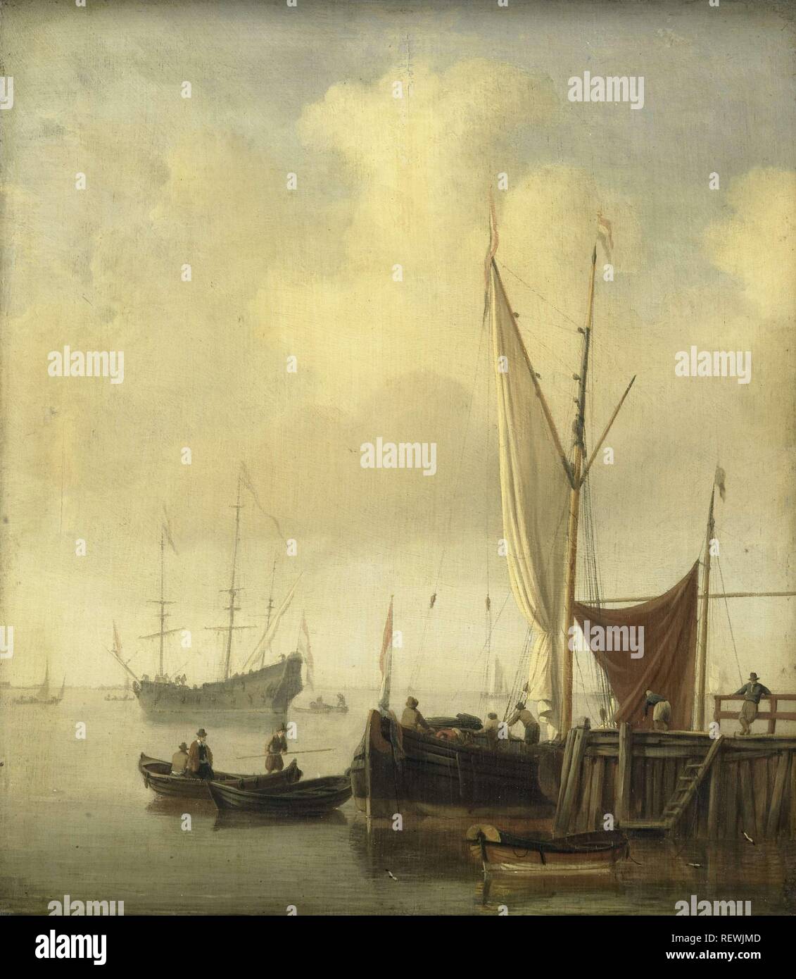 Un port. Dating : 1650 - 1707. Dimensions : H 34,4 cm × 29,8 cm × w t 0,9 cm ; d 4,5 cm. Musée : Rijksmuseum, Amsterdam. Auteur : Willem van de Velde (II). Banque D'Images