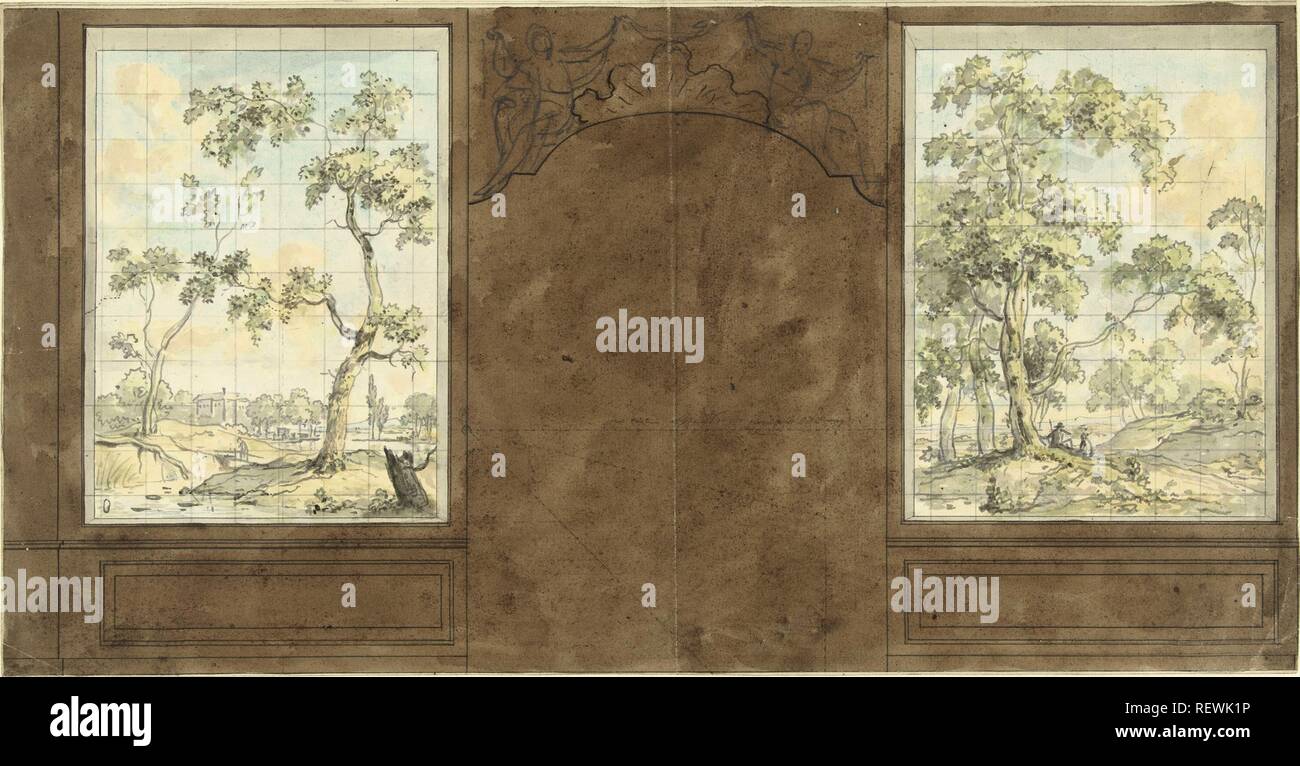 Design pour le mur de chambre en chambre de Jan De Groot, Keizersgracht 187. Rapporteur pour avis : Jurriaan Andriessen. Dating : ch. 1781 et/ou c. 1752 - c. 1819. Dimensions : H 242 mm × W 464 mm. Musée : Rijksmuseum, Amsterdam. Banque D'Images