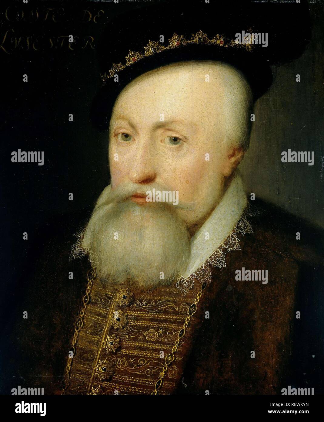 Portrait de Robert Dudley, comte de Leicester. Dating : ch. 1609 - c. 1633. Mesures : support : H 30 cm × 24,1 cm ; w t 0,6 cm ; d 3,3 cm. Musée : Rijksmuseum, Amsterdam. Auteur : Jan Antonisz van Ravesteyn (atelier de). Banque D'Images