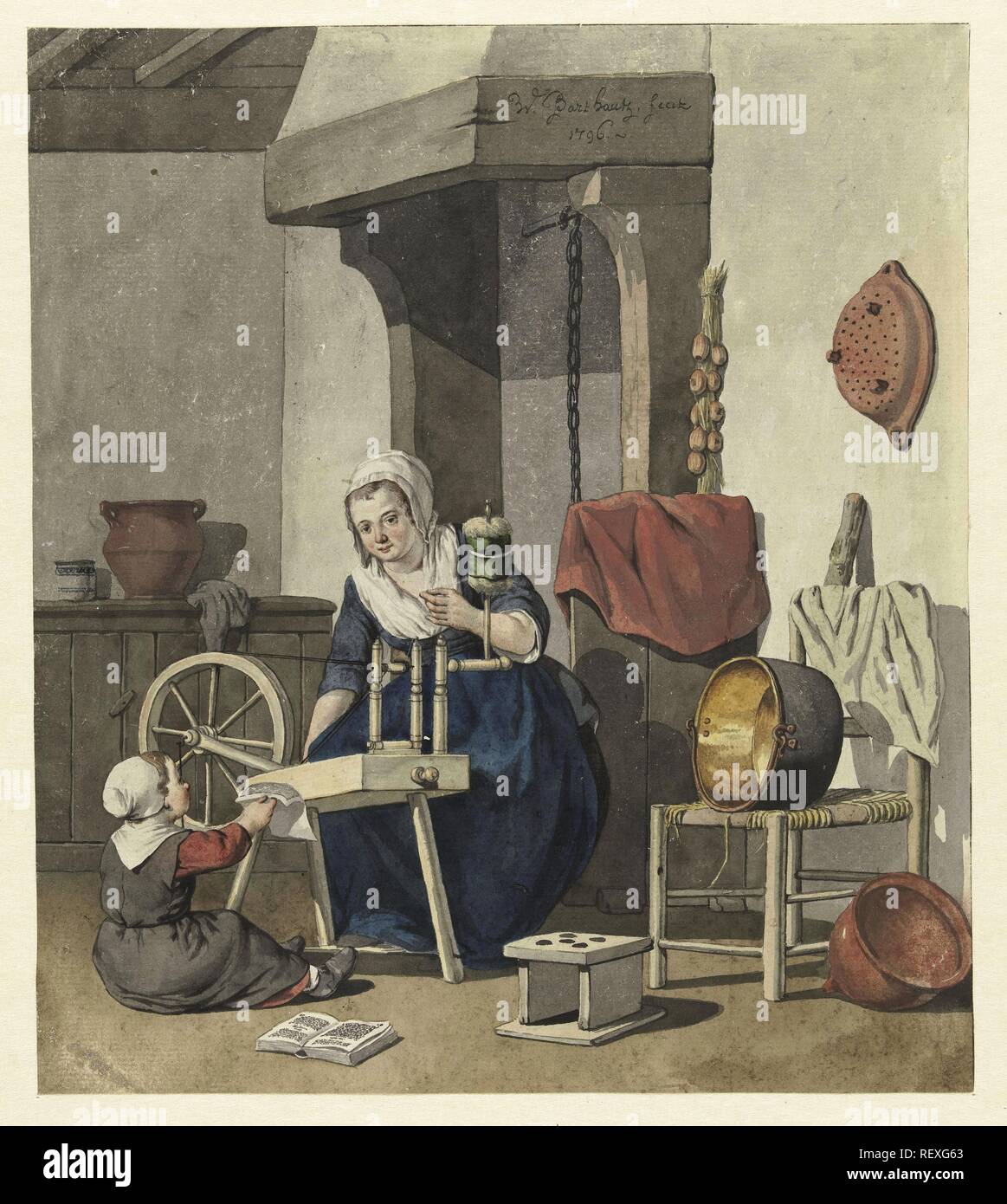 Intérieur avec une femme avec un enfant. Rapporteur pour avis : W. Barthautz. Dating : 1796. Dimensions : H 276 mm × W 242 mm. Musée : Rijksmuseum, Amsterdam. Banque D'Images