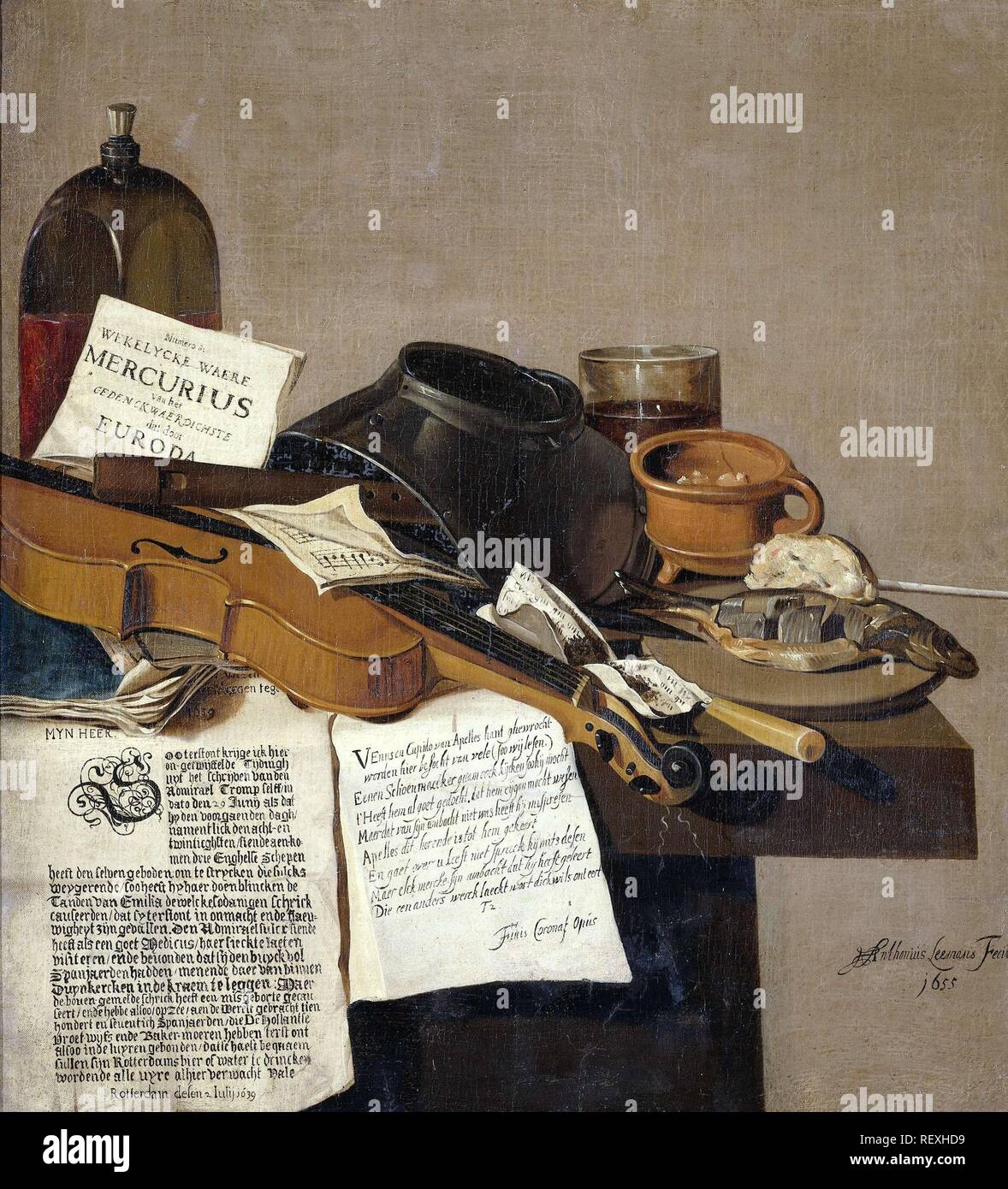 Nature Morte Avec Une Copie De De Waere Mercurius Journal De Qualite Avec La Nouvelle De La Victoire De Tromp Sur Trois Navires Anglais Le 28 Juin 1639 Et Un Poeme Racontant