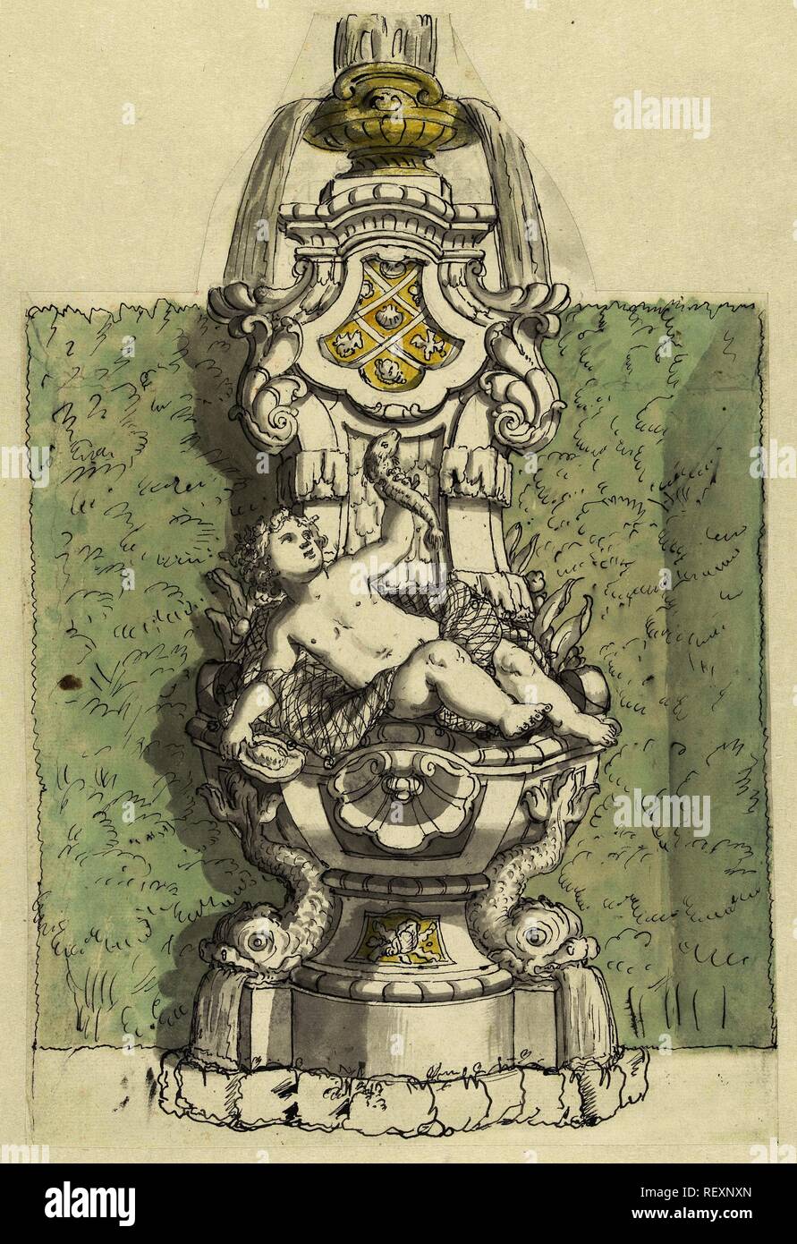 Conception pour une fontaine. Rapporteur pour avis : Daniël Marot (II). Dating : 1705 - 1769. Dimensions : H 368 mm × W 244 mm. Musée : Rijksmuseum, Amsterdam. Banque D'Images