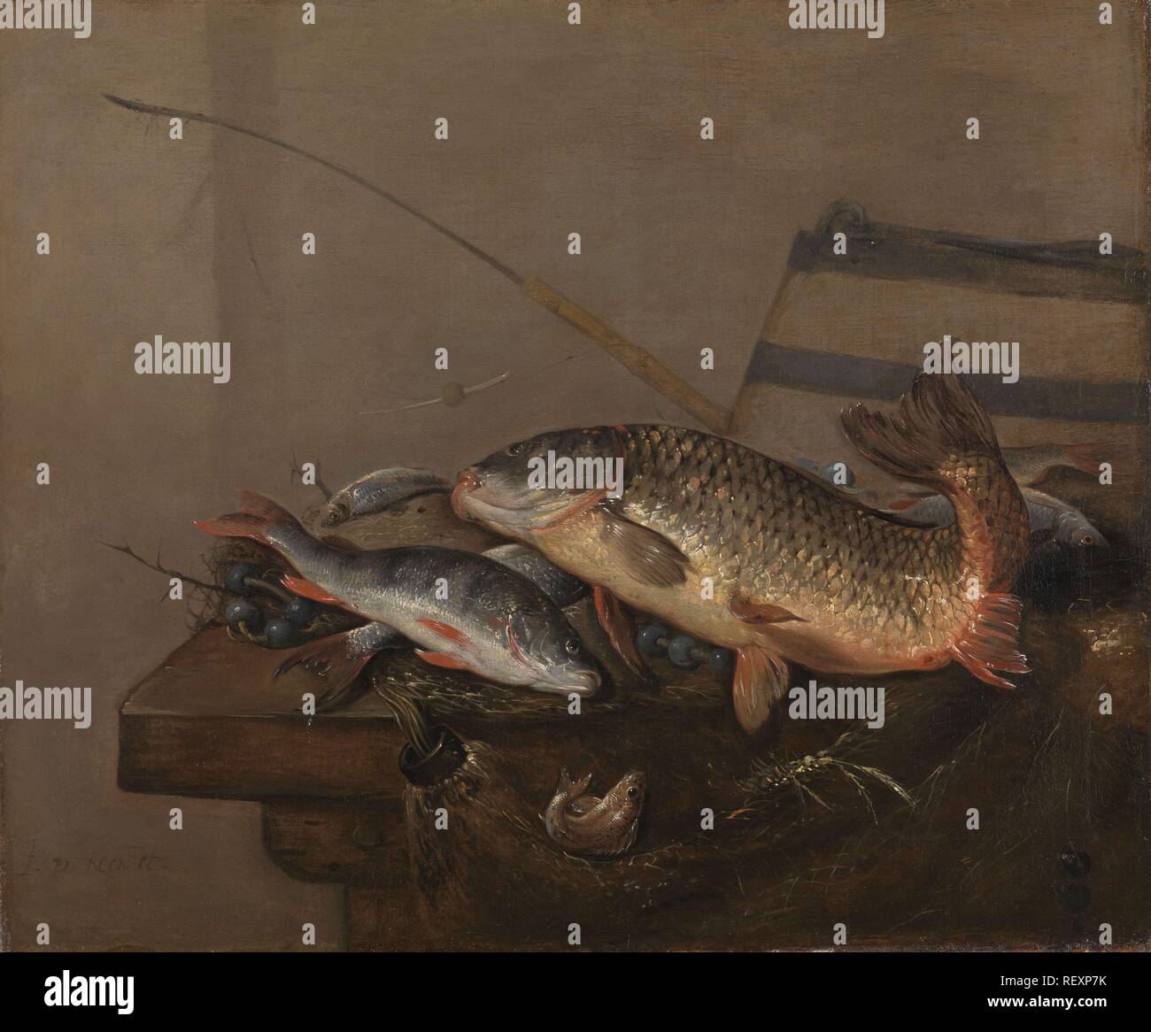 Nature morte au poisson. Dating : 1648 - 1672. Dimensions : H 65,6 cm × 78,9 cm × w t 3,8 cm ; d 9,5 cm. Musée : Rijksmuseum, Amsterdam. Auteur : Pieter van Noort. Banque D'Images