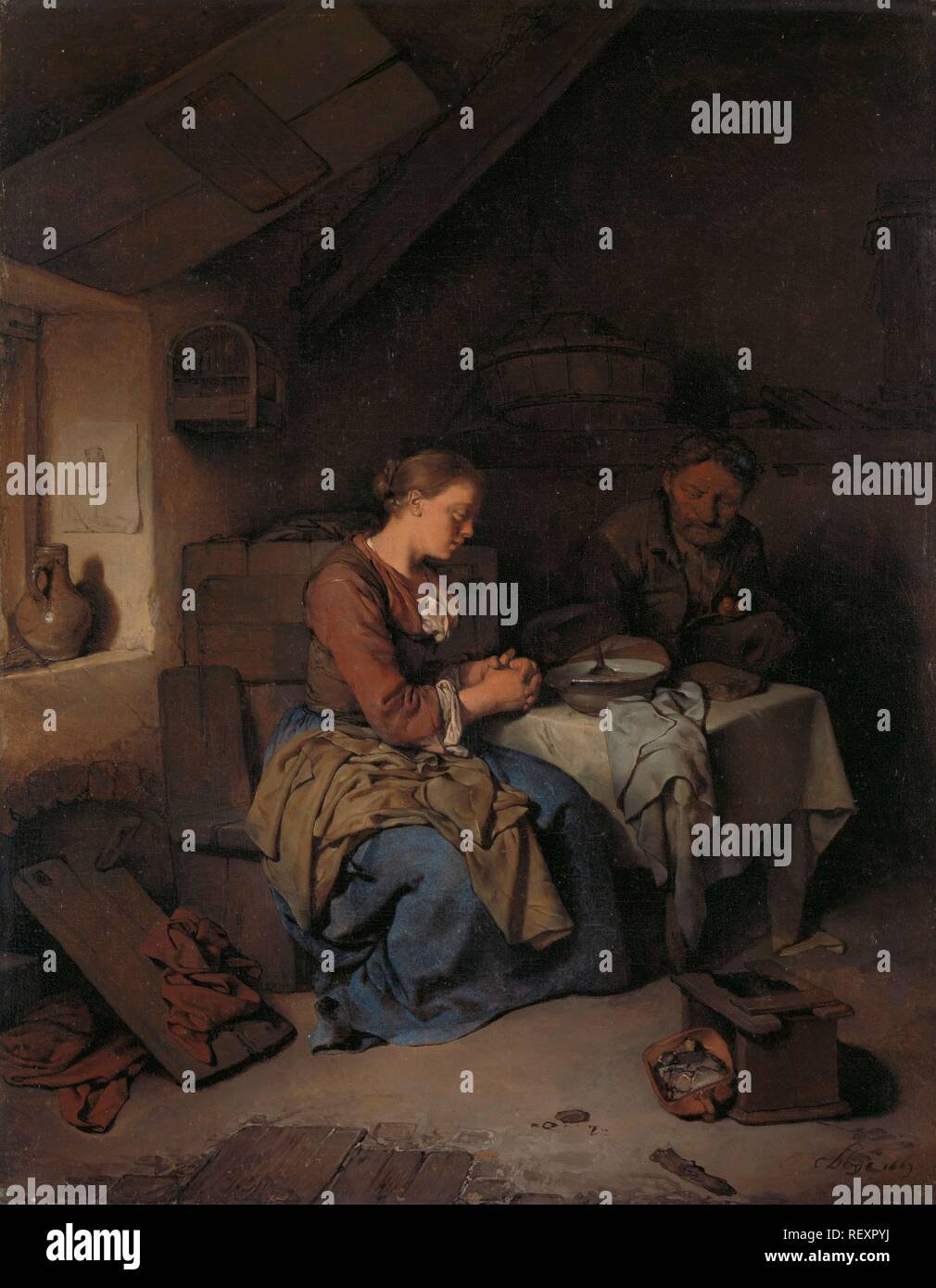 Dire la grâce. Dating : 1663. Dimensions : H 37,5 cm × w 30 cm, H 46,5 cm × w 40 cm. Musée : Rijksmuseum, Amsterdam. Auteur : Cornelis Pietersz. Bega. Banque D'Images