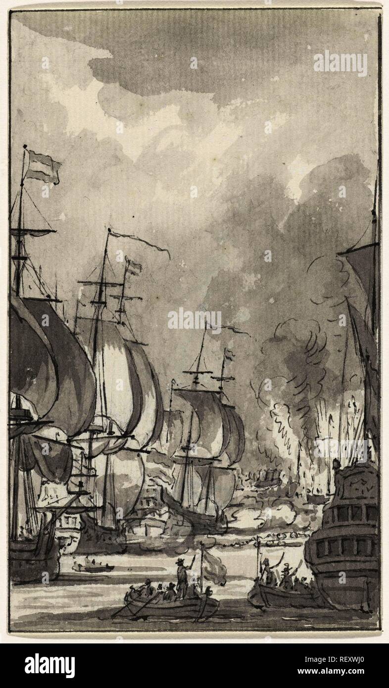 La traversée de la chaîne dans la Medway, 1667. Rapporteur pour avis : Jacobus Buys. Dating : 1788. Lieu : Nord des Pays-Bas. Dimensions : H 150 mm × w 89 mm. Musée : Rijksmuseum, Amsterdam. Banque D'Images