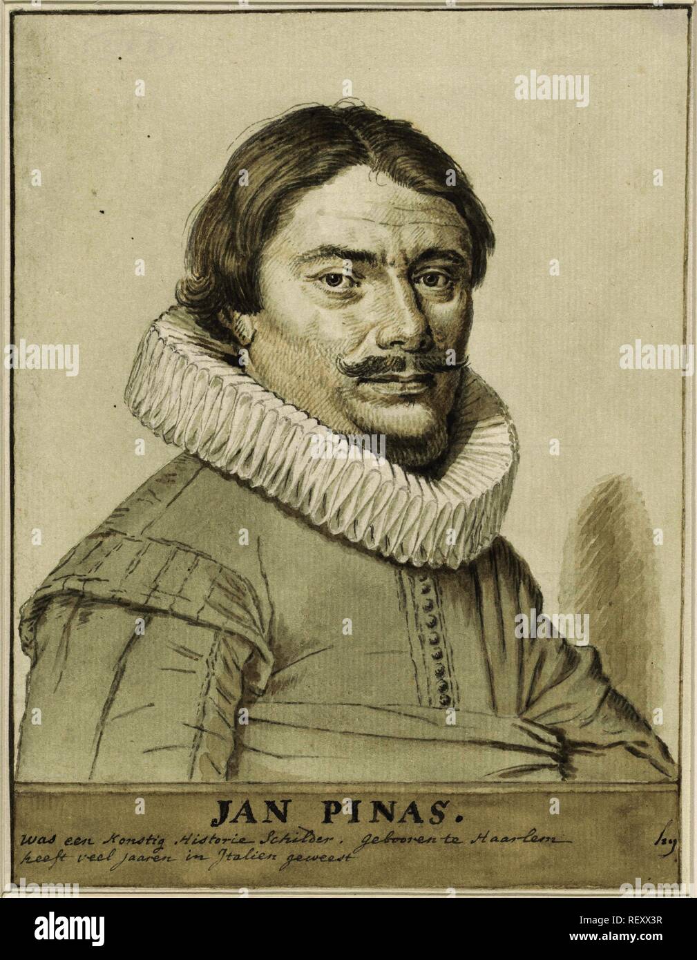 Portrait de Jan Pynas. Rapporteur pour avis : anonyme. Après David Bailly. Dating : 1594 - 1707. Dimensions : H 176 mm × W 135 mm. Musée : Rijksmuseum, Amsterdam. Banque D'Images