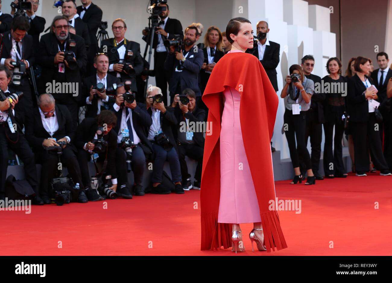 Venise, Italie - 29 août, 2018 : Claire Foy, marche le tapis rouge de l'avant du "premier homme" au Festival du Film de Venise (Ph : Mickael Chavet) Banque D'Images