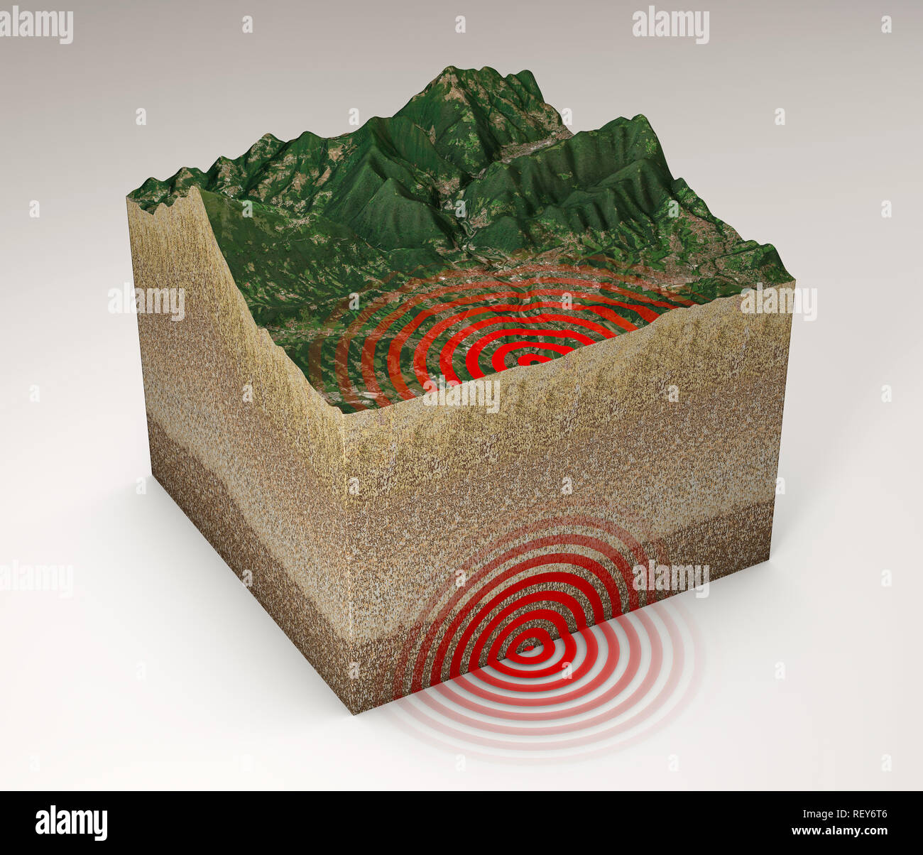 La masse de l'article séisme, secouer, épicentre et sous-sol, des éléments de cette image sont fournies par la NASA. Le rendu 3D Banque D'Images