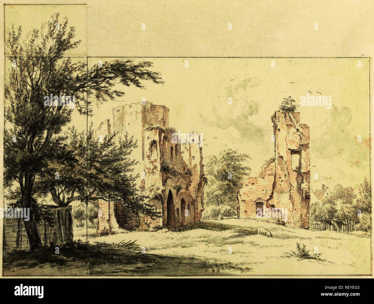 Ruine de Rijnsburg. Rapporteur pour avis : Egbert van Drielst. Dating : 1803. Dimensions : H 357 mm × W 480 mm. Musée : Rijksmuseum, Amsterdam. Banque D'Images