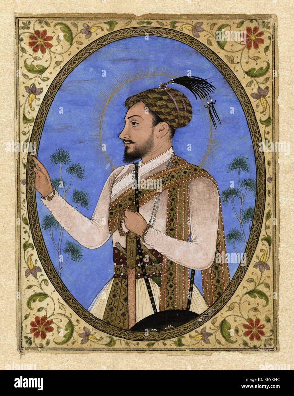 Miniature Portrait du Sultan Muhammad Adil Shah de Bijapur. Rapporteur pour avis : anonyme. Dating : ch. 1685. Lieu : the Golkonda. Dimensions : H 120 mm x l 95 mm, h 114 mm × w 86 mm. Musée : Rijksmuseum, Amsterdam. Banque D'Images