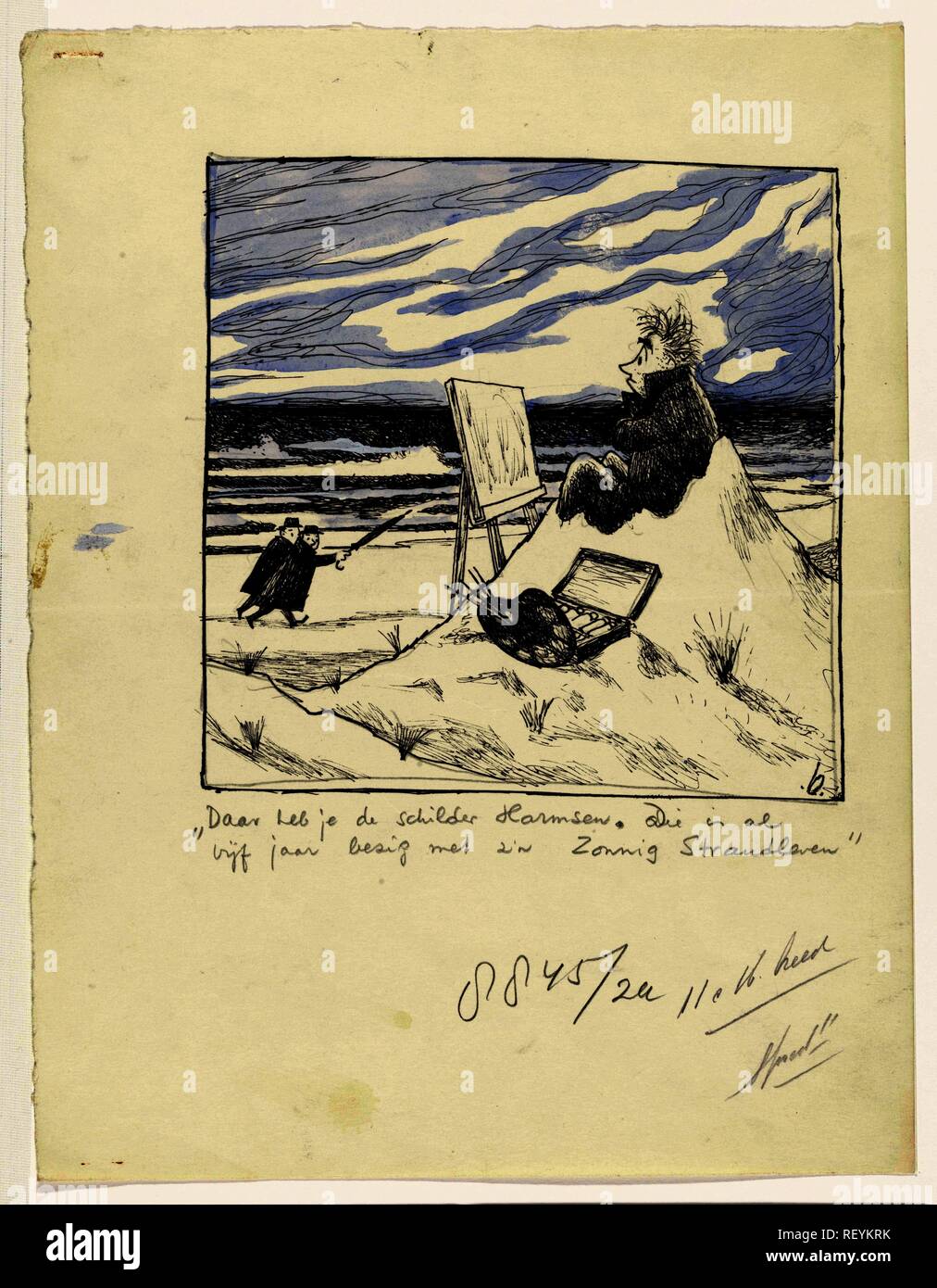 Un peintre désespérée dans les dunes, surveillée par deux randonneurs. Rapporteur pour avis : Charles Henri Joseph Boost. Dating : 24-Sep-1917 - 24-Sep-1990. Dimensions : H 325 mm × 250 mm, w h 179 mm × W 182 mm. Musée : Rijksmuseum, Amsterdam. Banque D'Images