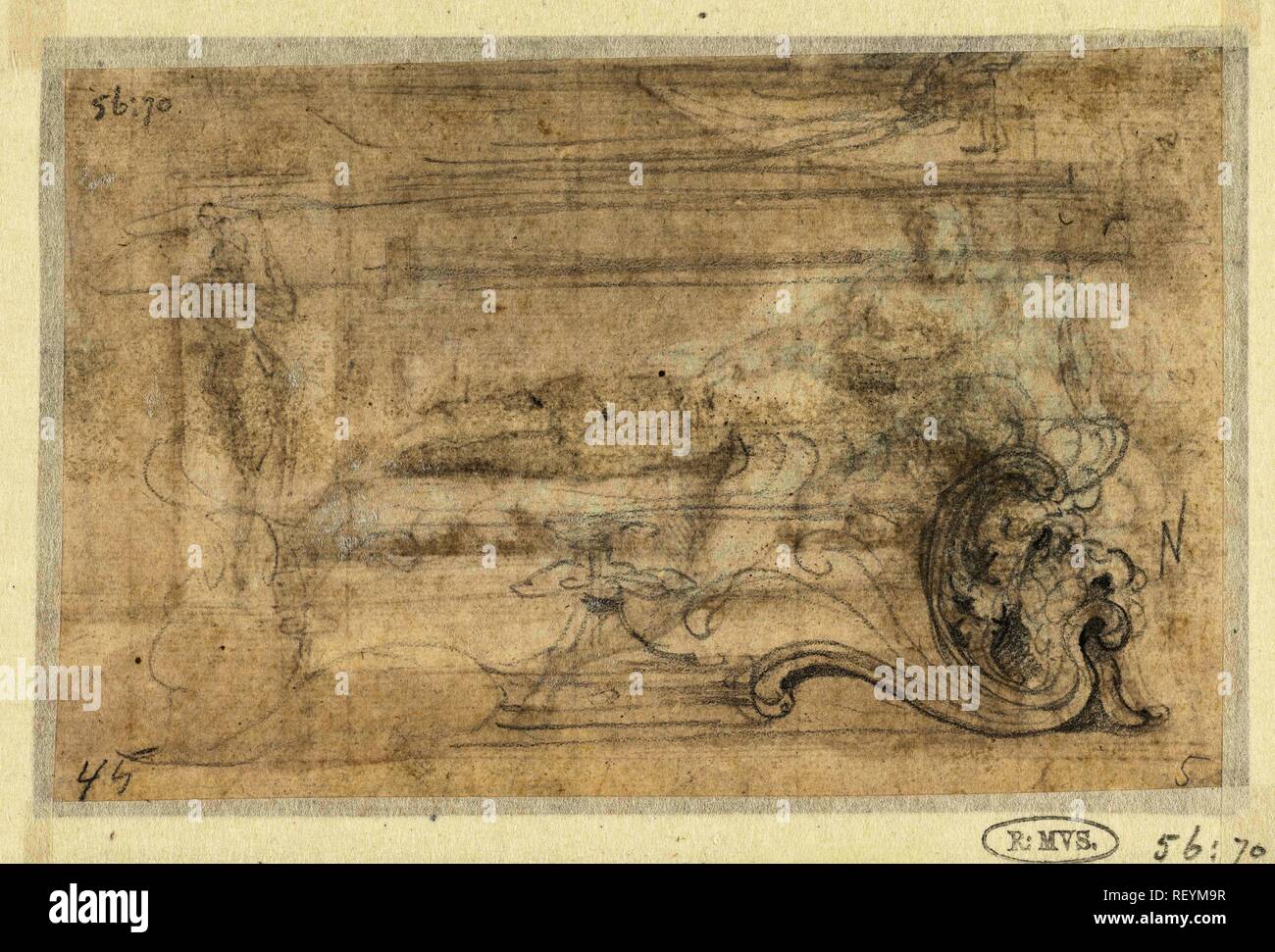 Conception pour pied d'un sarcophage. Rapporteur pour avis : Perino del Vaga (éventuellement). Dating : 1511 - 1547. Dimensions : H 105 mm × W 165 mm. Musée : Rijksmuseum, Amsterdam. Banque D'Images