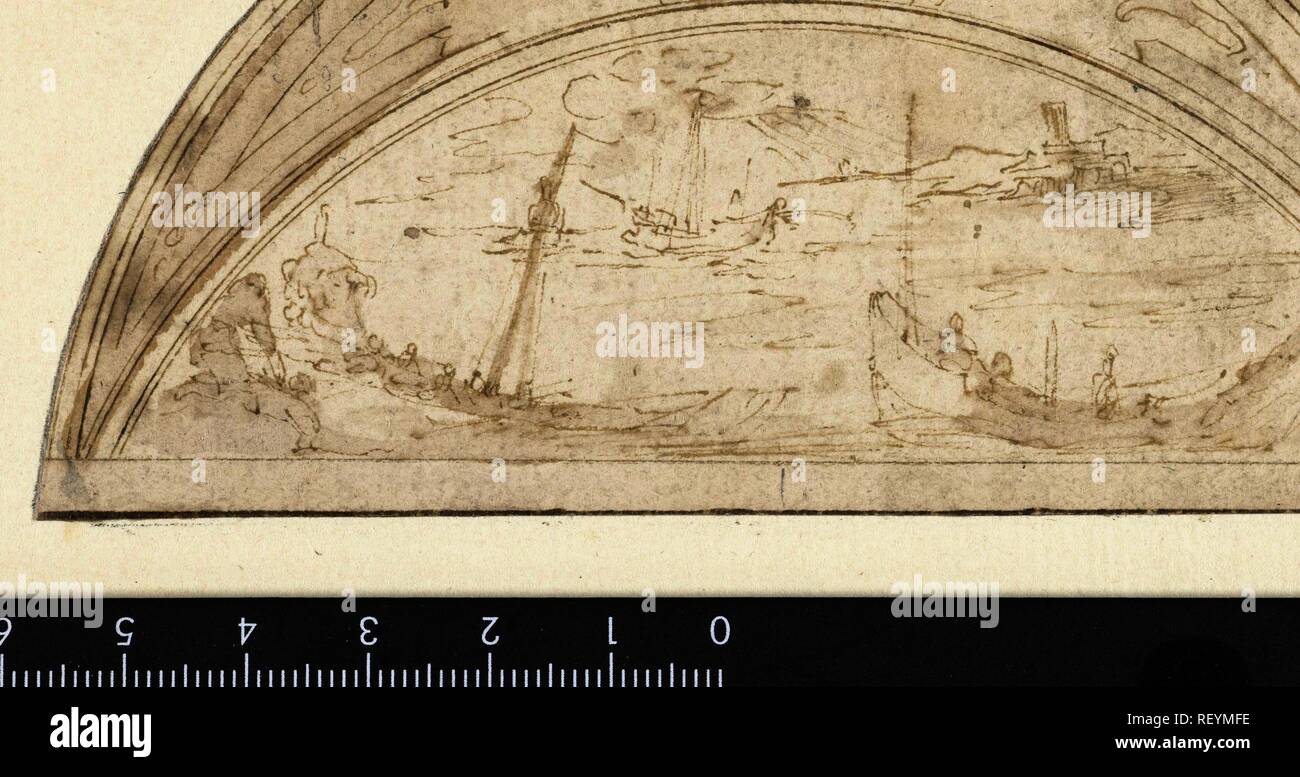 Les navires dans une baie. Rapporteur pour avis : Perino del Vaga. Dating : 1520 - 1547. Dimensions : H 65 mm × W 125 mm. Musée : Rijksmuseum, Amsterdam. Banque D'Images