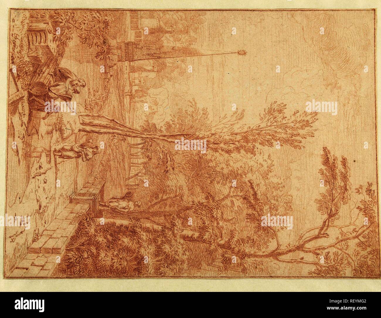 Paysage arcadien. Rapporteur pour avis : Johannes Glauber. Dating : 1656 - 1726. Dimensions : H 340 mm × W 247 mm. Musée : Rijksmuseum, Amsterdam. Banque D'Images