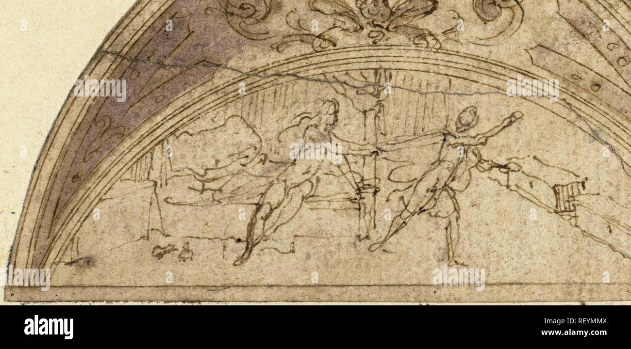 Joseph et la femme de Potiphar. Rapporteur pour avis : Perino del Vaga. Dating : 1520 - 1547. Dimensions : H 63 mm × W 110 mm. Musée : Rijksmuseum, Amsterdam. Banque D'Images