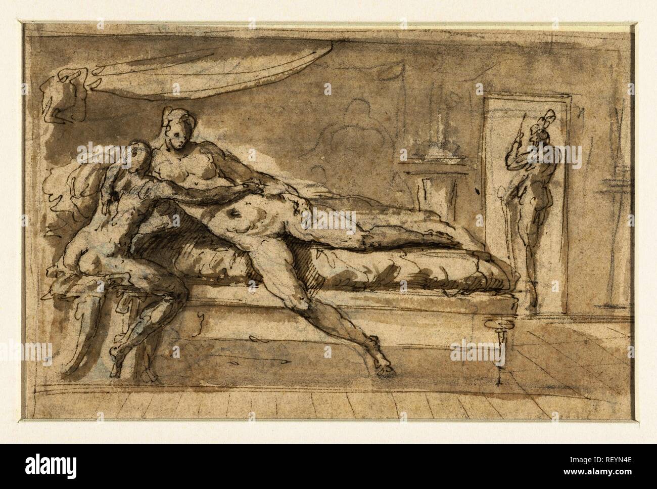 Amor et Psyché dans une chambre. Rapporteur pour avis : Perino del Vaga (éventuellement). Dating : 1511 - 1547. Dimensions : H 105 mm × W 165 mm. Musée : Rijksmuseum, Amsterdam. Banque D'Images