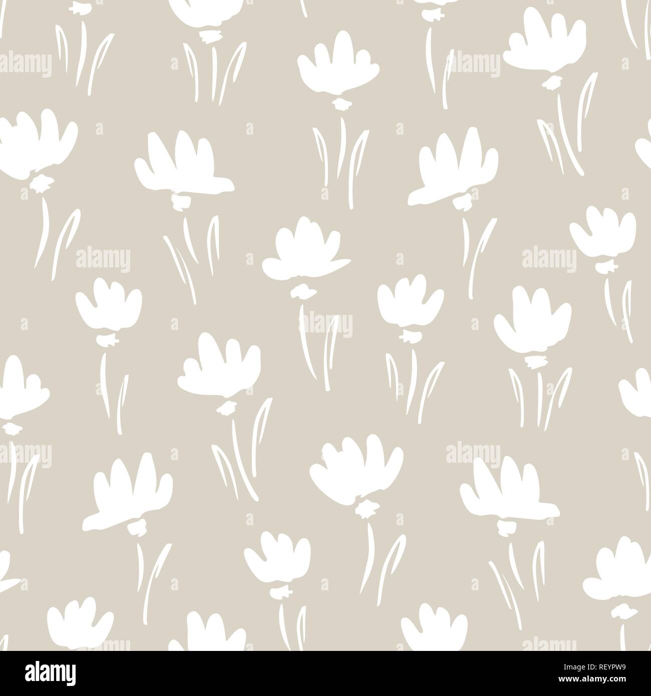 White Fleurs Snowdrop gestuelle abstraite Vector Pattern transparente. Simple et propre Backrgound floral féminin. Grande échelle simpliste fleurs peintes à la main Illustration de Vecteur