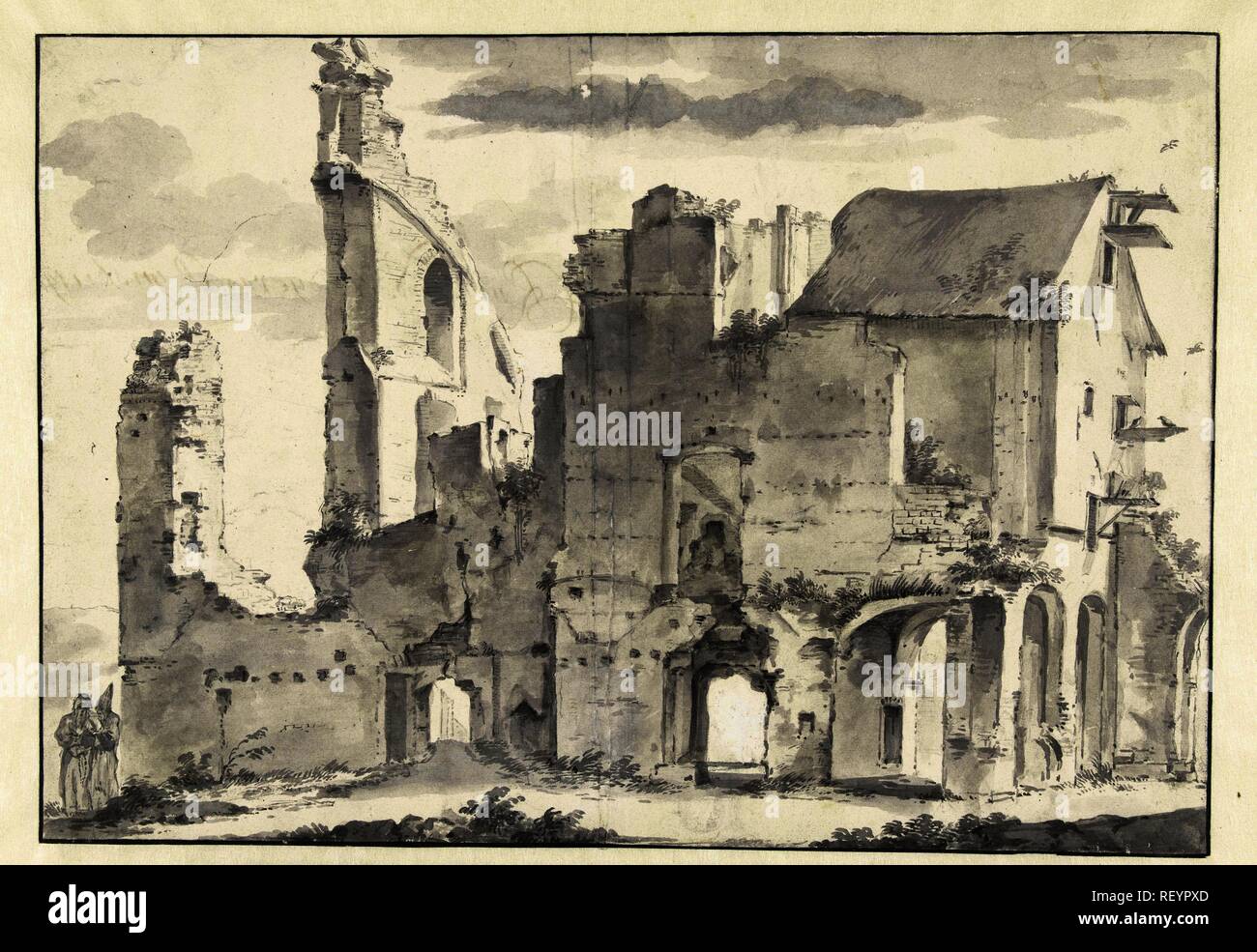 Ruine de l'abbaye de Rijnsburg. Rapporteur pour avis : Willem Schellinks. Dating : 1637 - 1678. Dimensions : H 265 mm × W 377 mm. Musée : Rijksmuseum, Amsterdam. Banque D'Images