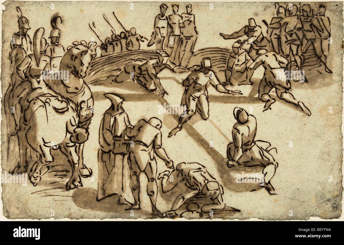 Création de la croix. Rapporteur pour avis : Luca Cambiaso (peut-être). Dating : 1540 - 1585. Dimensions : H 207 mm × W 325 mm. Musée : Rijksmuseum, Amsterdam. Banque D'Images