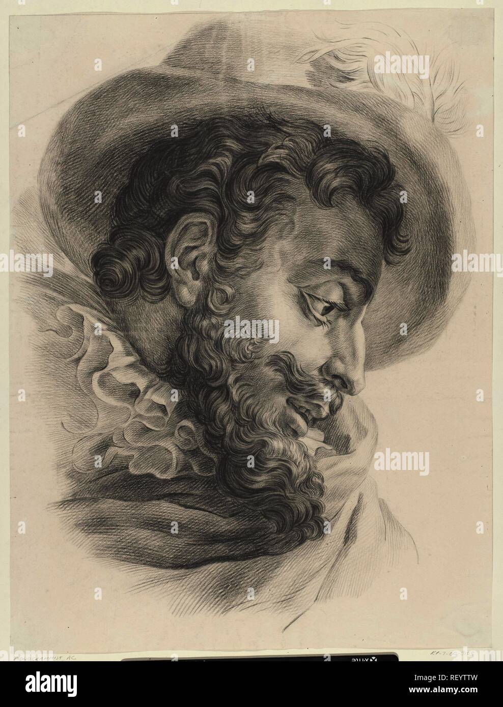 Tête d'homme avec chapeau, regardant vers le bas à droite. Rapporteur pour avis : anonyme. Rapporteur pour avis : Monogrammist AC (19e eeuw). Dating : 26-Jan-1830. Dimensions : H 664 mm × W 500 mm. Musée : Rijksmuseum, Amsterdam. Banque D'Images