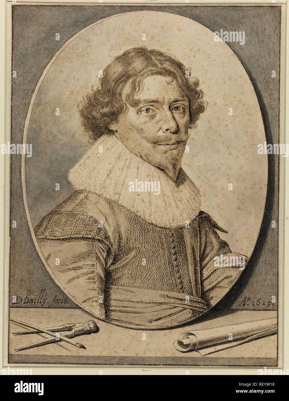 Auto-portrait de David Bailly. Rapporteur pour avis : David Bailly. Dating : 1625. Dimensions : H 182 mm × W 137 mm. Musée : Rijksmuseum, Amsterdam. Banque D'Images