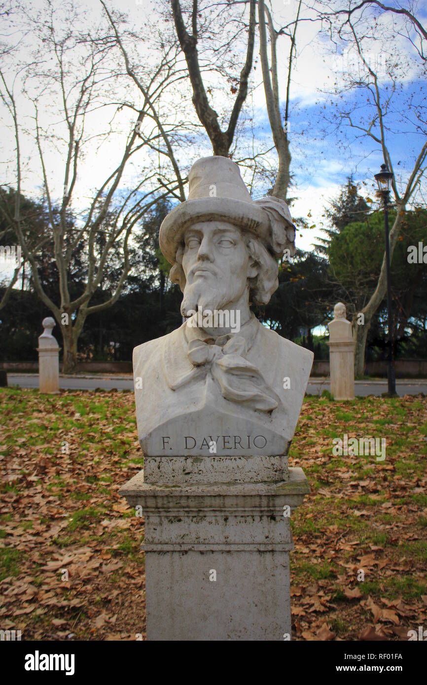 ROME, ITALIE- 31 DÉCEMBRE 2018 : Buste de patriote italien Francesco Daverio sur le Janicule, Rome, Italie . Banque D'Images