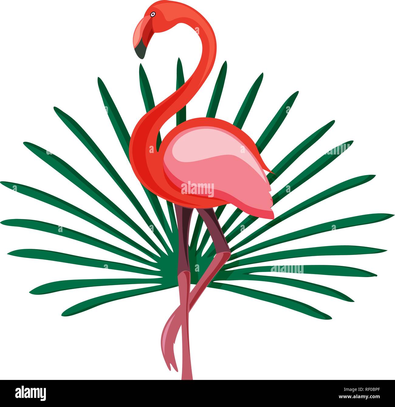 Télévision exotiques de l'été imprimer avec flamingo et feuilles tropicales isolated on white Illustration de Vecteur
