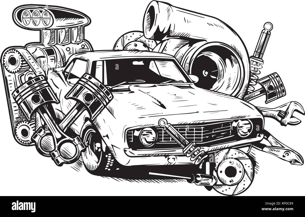 Accessoires auto automobile Outil de réparation de l'équipement Illustration de Vecteur