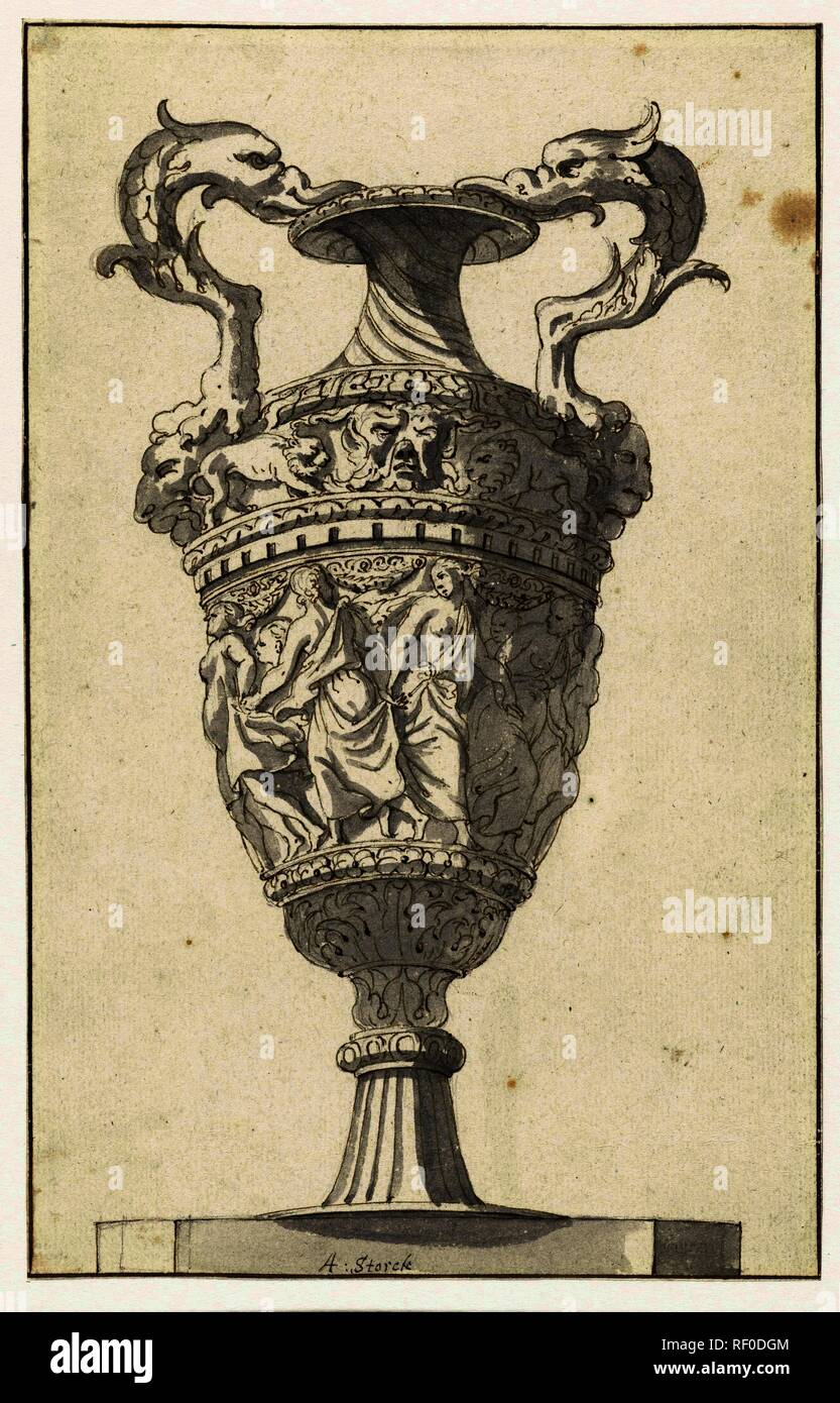 Vase de jardin avec une frise de la danse des femmes. Artiste : Aegidius Sadeler. Rapporteur pour avis : Abraham Storck. Dating : 1645 - 1710. Dimensions : H 183 mm × W 116 mm. Musée : Rijksmuseum, Amsterdam. Banque D'Images