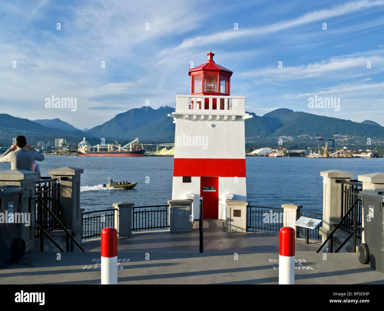 Phare de Brockton Point dans le parc Stanley, Vancouver, Canada. Banque D'Images