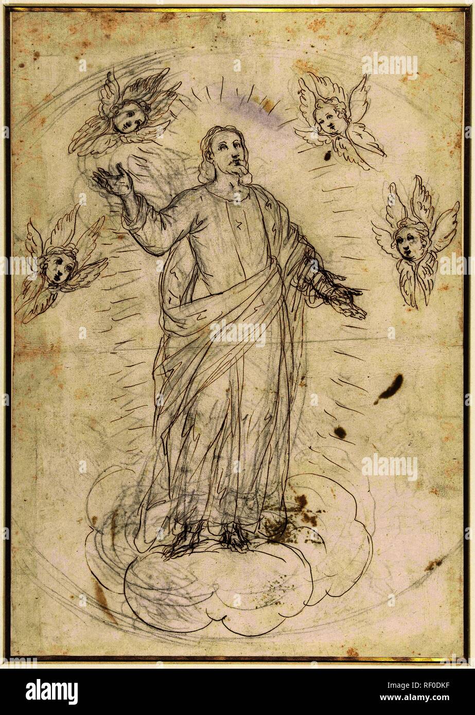 Ascension du Christ entouré de chérubins. Rapporteur pour avis : Alessandro Maganza. Dating : 1566 - 1640. Dimensions : H 404 mm × W 274 mm. Musée : Rijksmuseum, Amsterdam. Banque D'Images