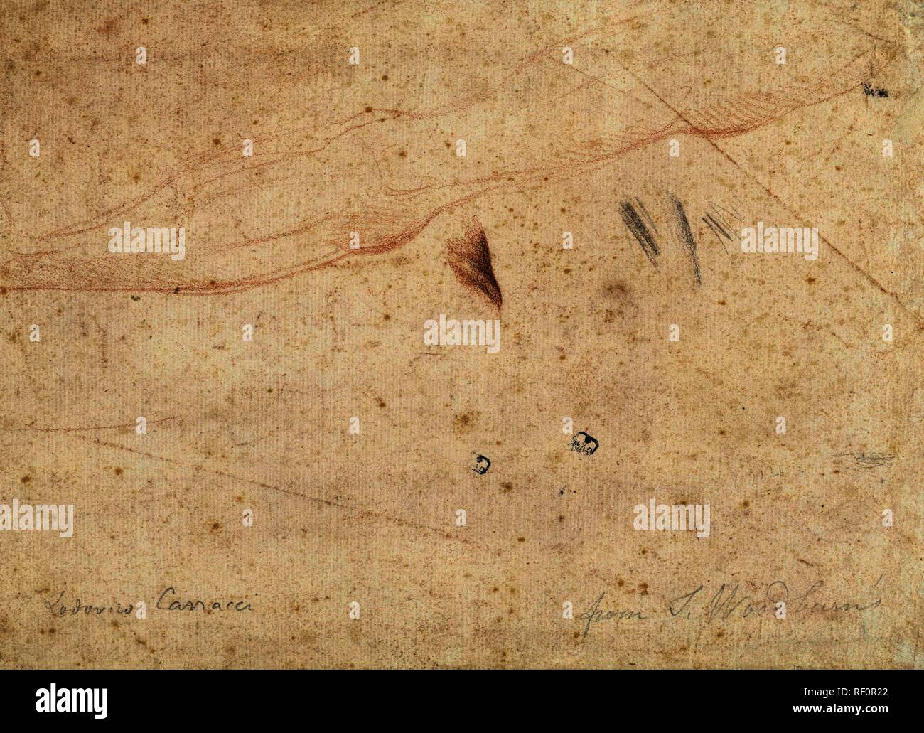 Esquisse d'une jambe. Rapporteur pour avis : Bernardino Poccetti. Dating : 1558 - 1612. Dimensions : H 200 mm × W 273 mm. Musée : Rijksmuseum, Amsterdam. Banque D'Images