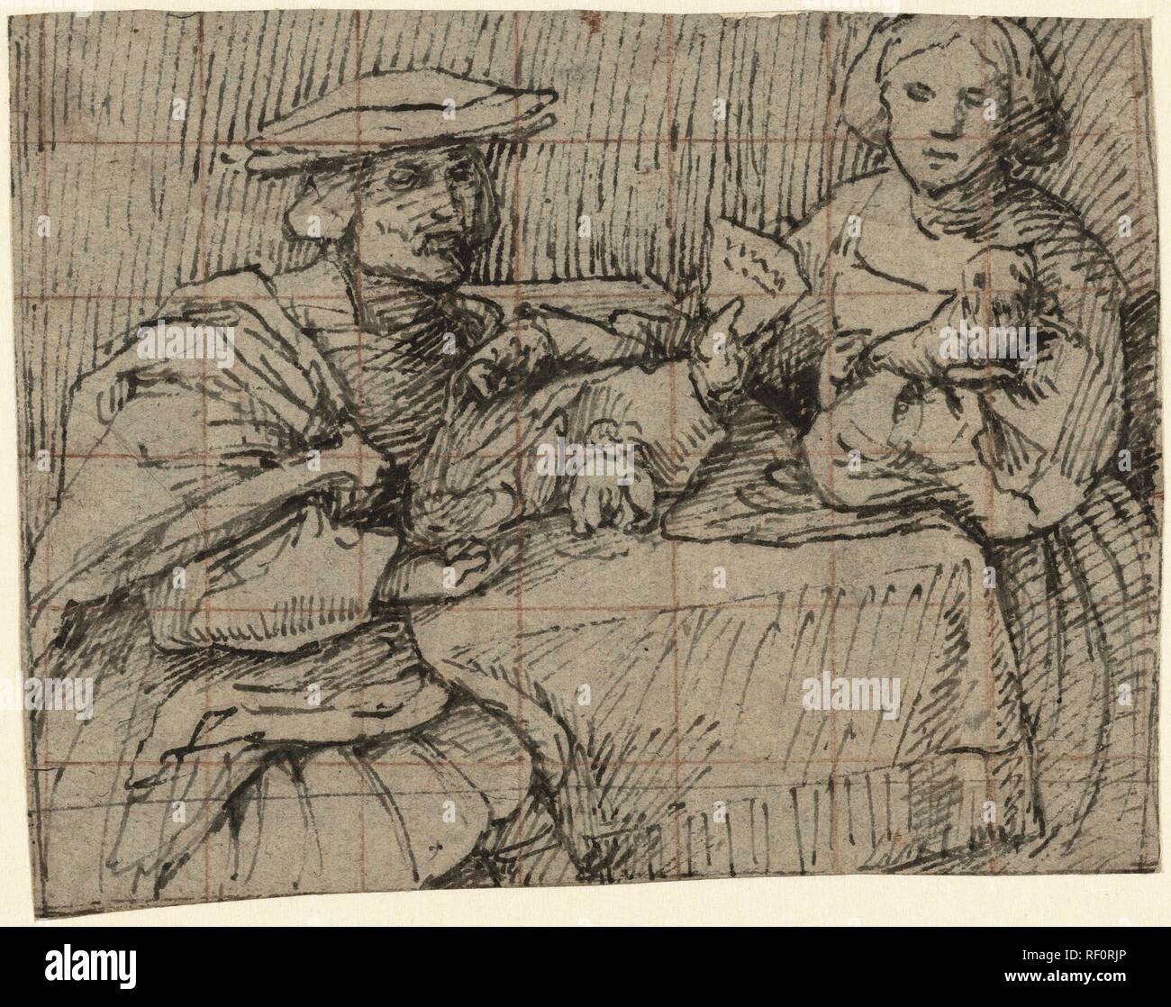 Portrait d'un homme et femme assise à la table. Rapporteur pour avis : Lorenzo Lotto. Dating : 1524 - 1525. Dimensions : H 169 mm × W 217 mm. Musée : Rijksmuseum, Amsterdam. Banque D'Images