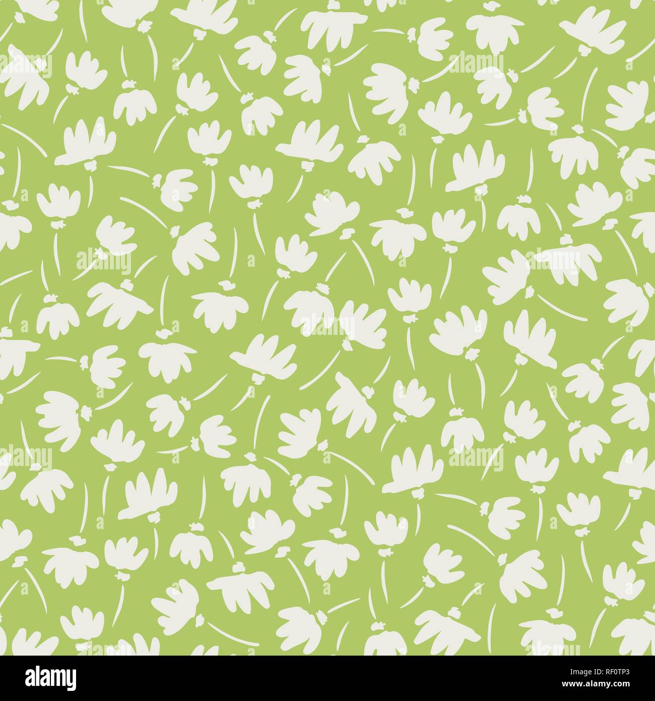 Blanc et vert de fleurs de printemps gestuelle abstraite Vector Pattern transparente. Simple et propre Backrgound floral féminin. Fleurs peintes à la main simpliste sur c Illustration de Vecteur