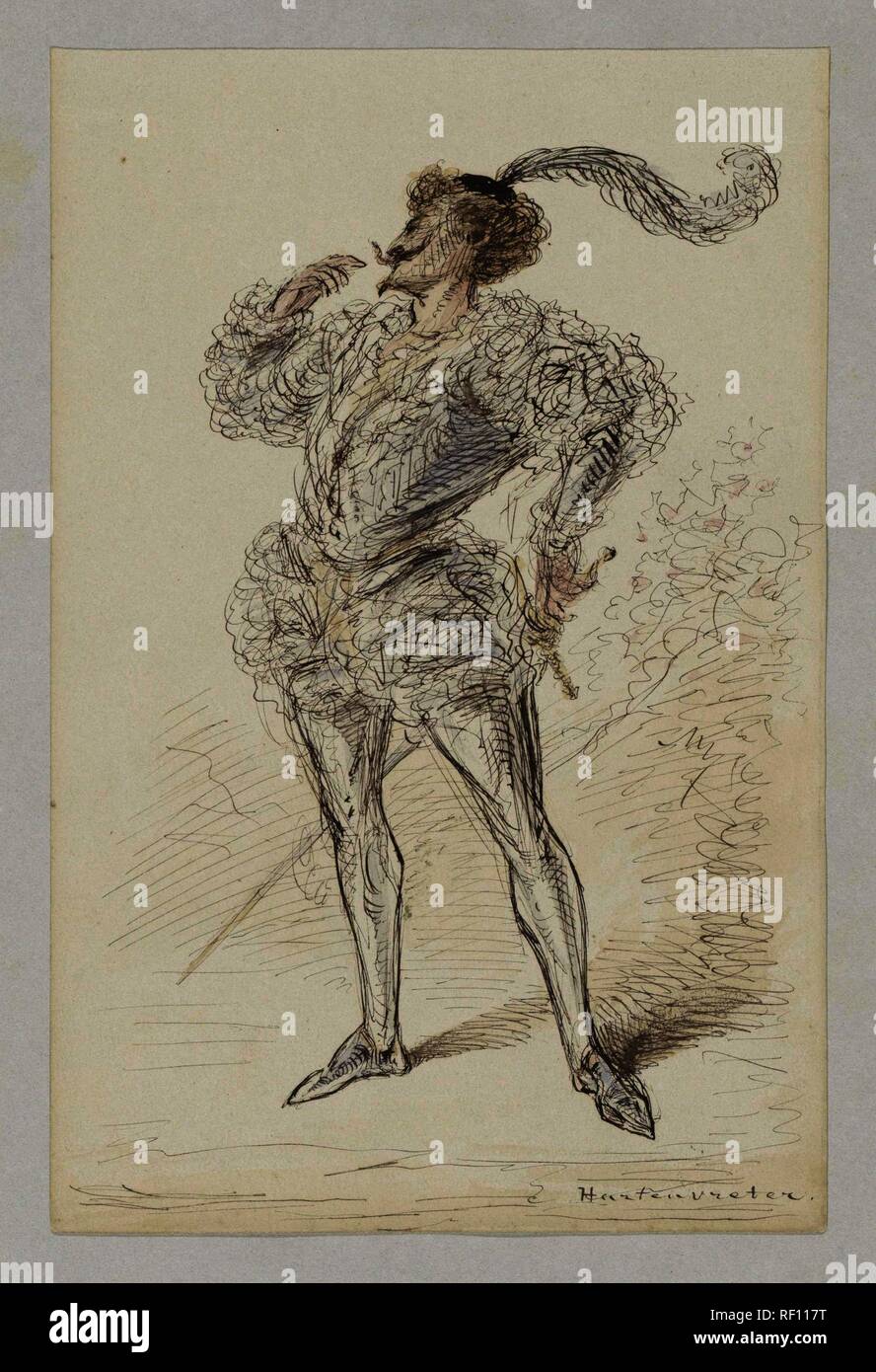 L'homme à l'épée en costume historique. Rapporteur pour avis : Alexander Ver Huell. Dating : ch. 1854 - c. 1887. Dimensions : H 233 mm × W 152 mm. Musée : Rijksmuseum, Amsterdam. Banque D'Images